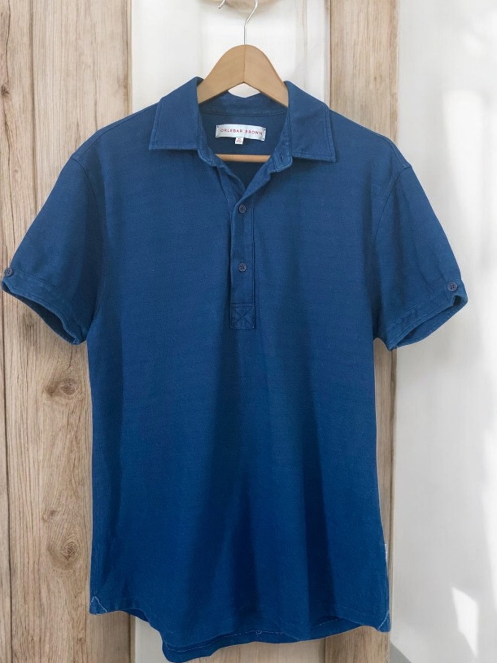 Orlebar Brown Cottom Blue Suble Stripe Short Sleeve Polo Shirt Men’s Size XL